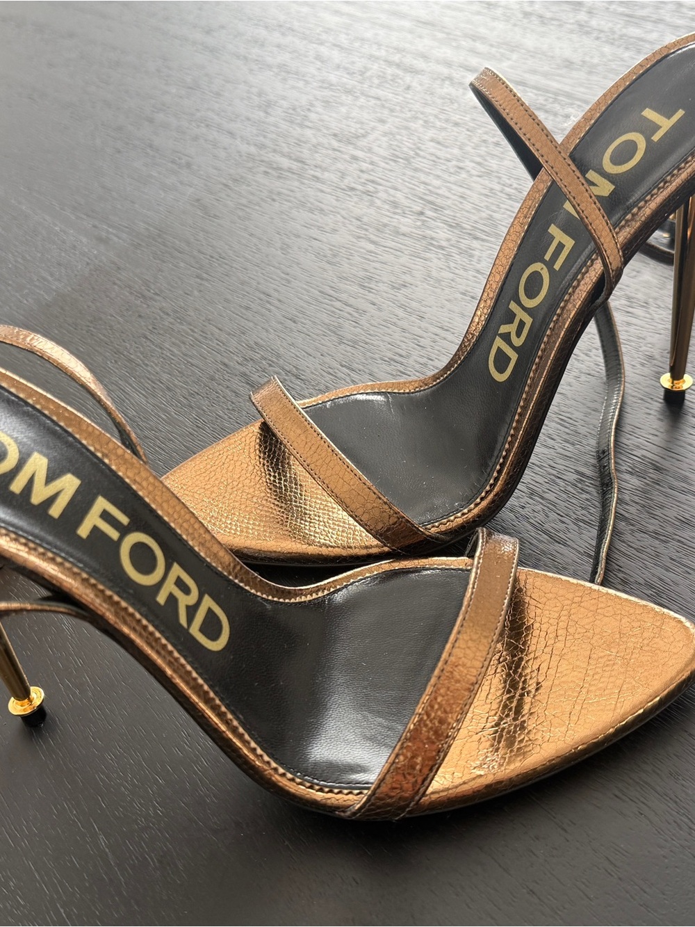 Tom Ford Bronze Metallic Strappy Stiletto Sandals
